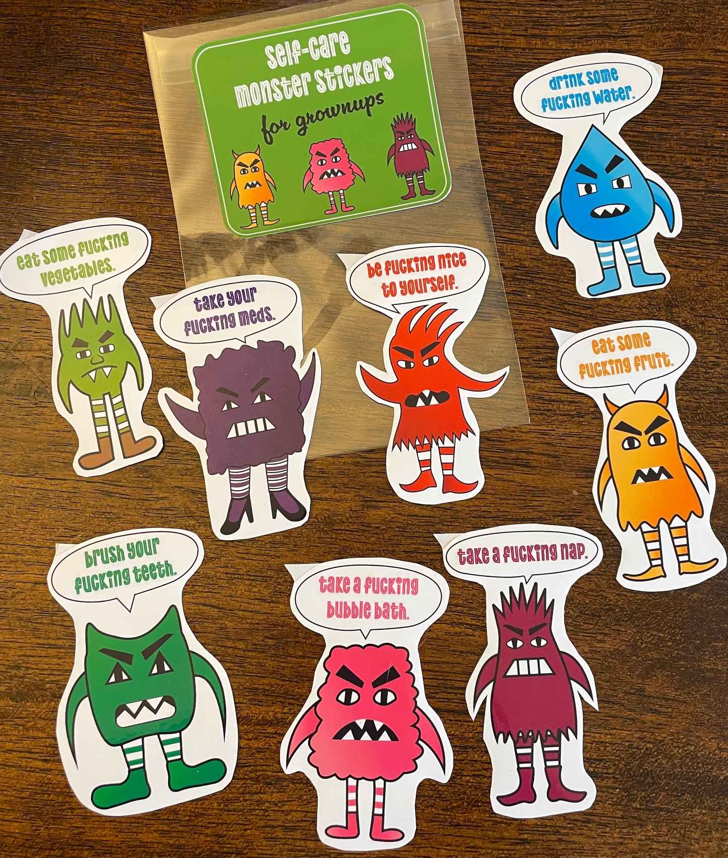 Self-Care Monster Stickers for Grownups