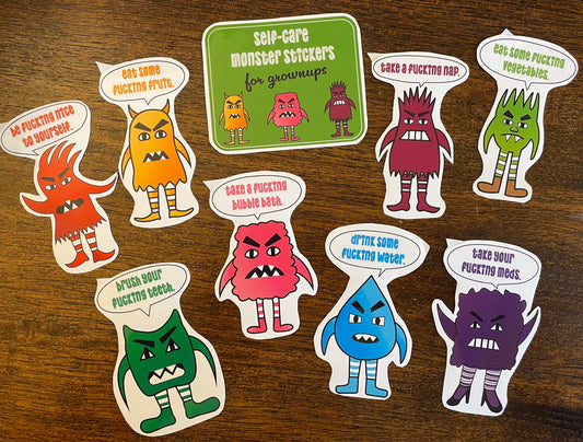 Self-Care Monster Stickers for Grownups