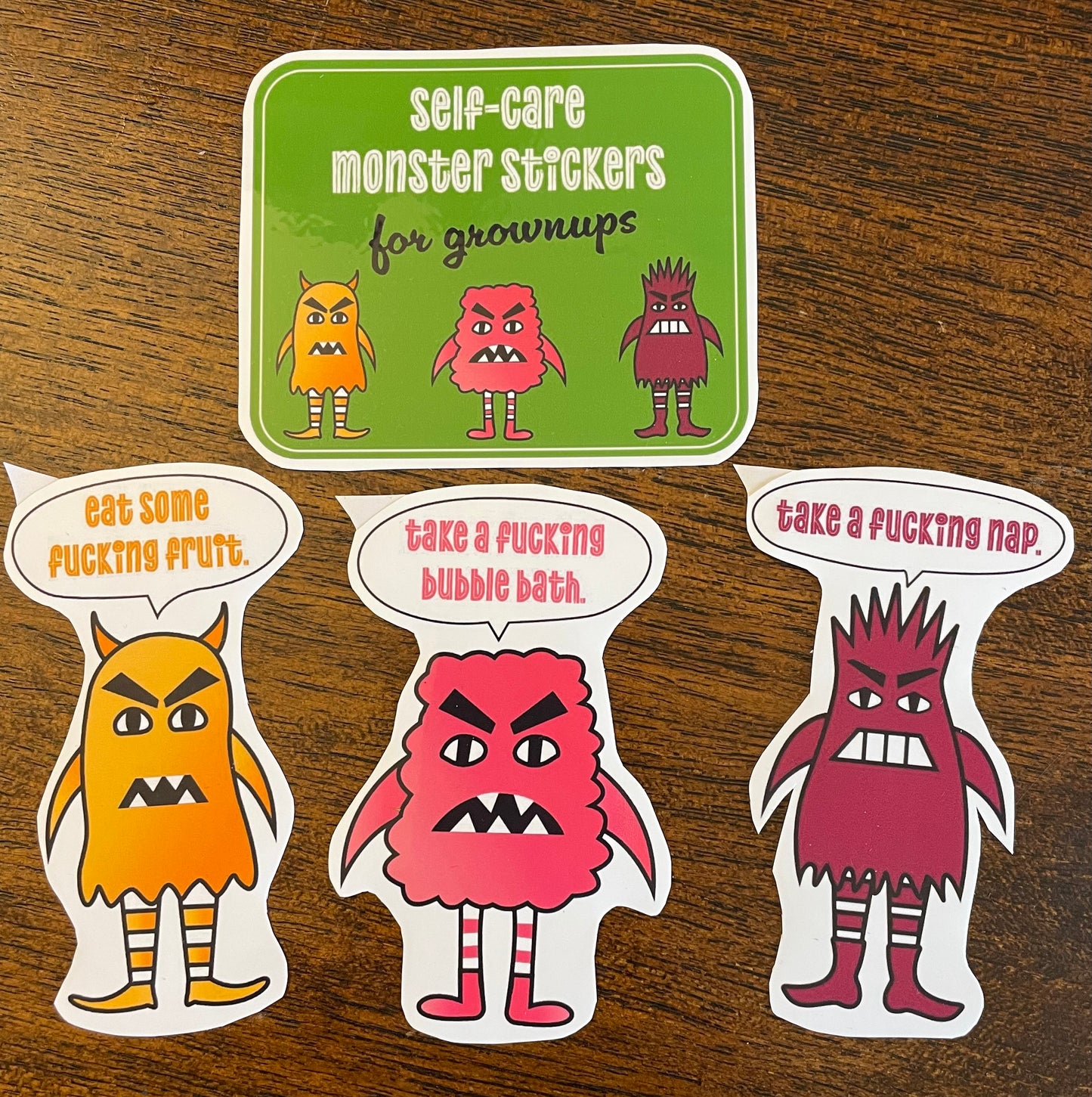 Self-Care Monster Stickers for Grownups